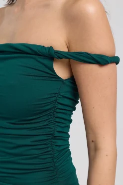 Sabine Twist Off Shoulder Jersey Midi Dress Forest Green
