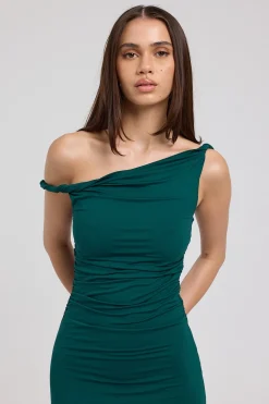 Sabine Twist Off Shoulder Jersey Midi Dress Forest Green