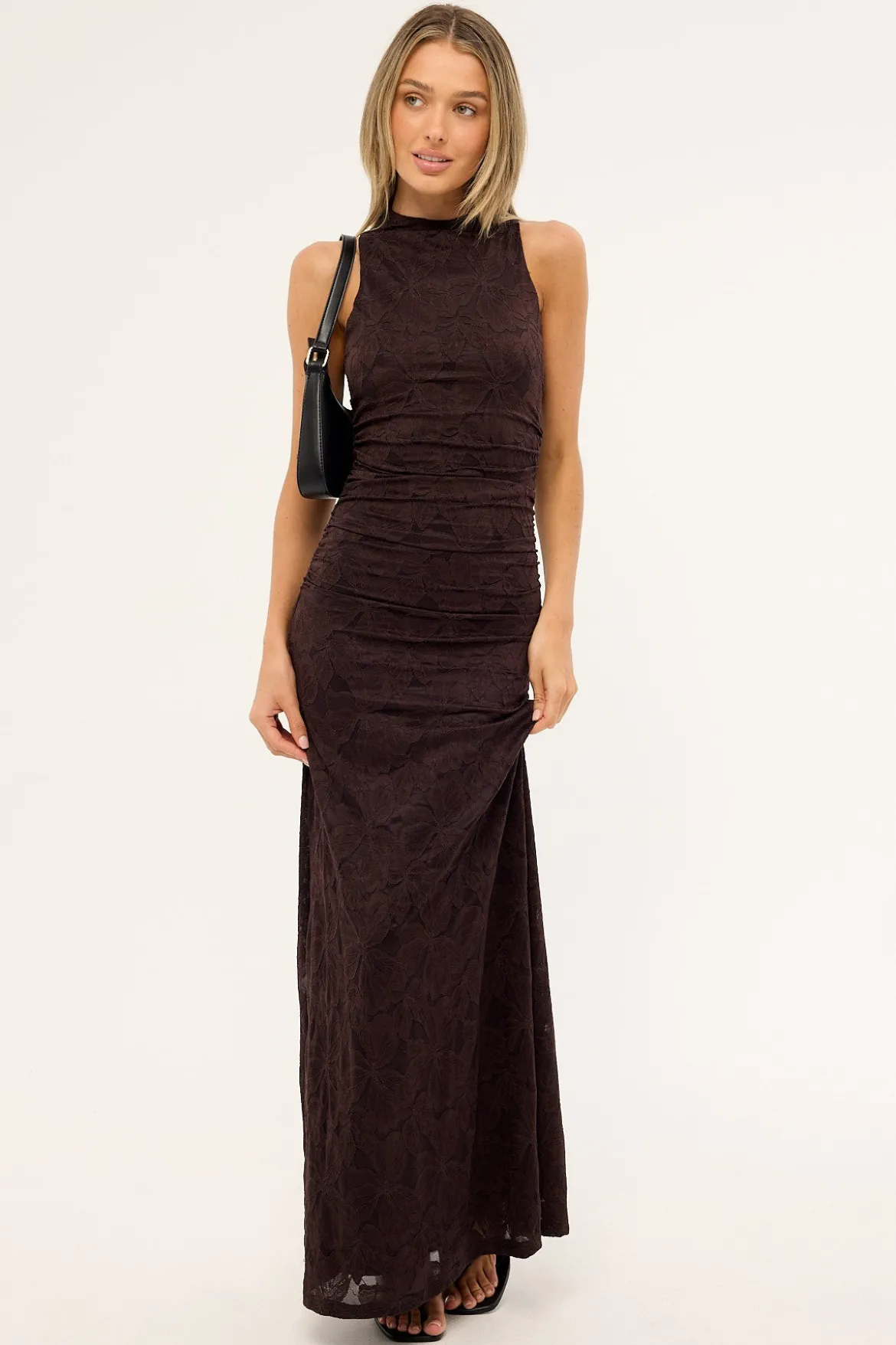 Sacha High Neck Maxi Dress Brown
