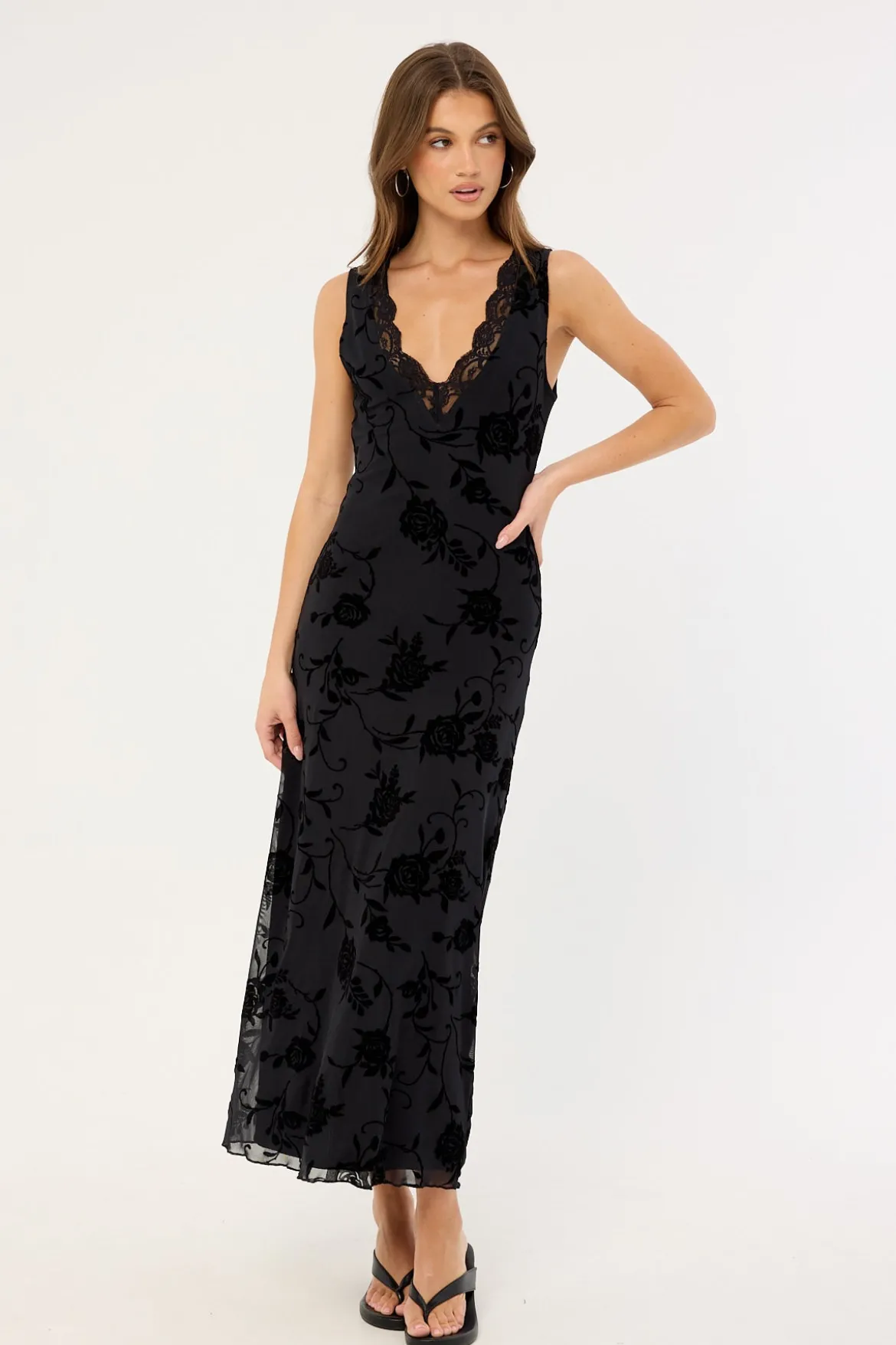 Saga Midi Dress Rose Flock Black