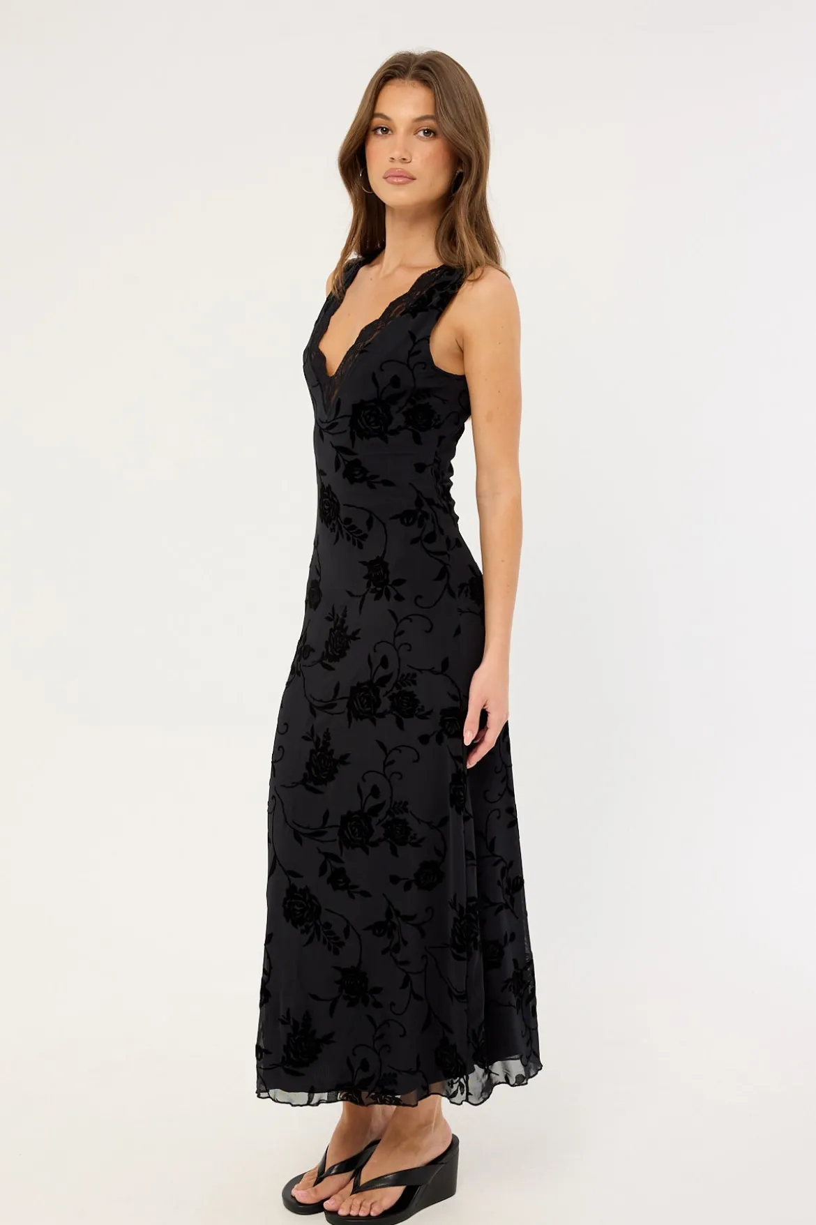 Saga Midi Dress Rose Flock Black