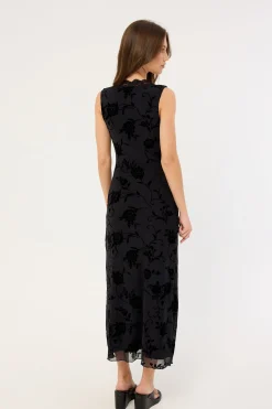 Saga Midi Dress Rose Flock Black