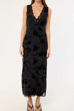Saga Midi Dress Rose Flock Black