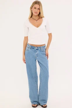 SajiWa 3/4 Sleeve V Neck Top Ivory