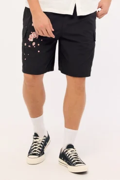 Sakura Cargo Elastic Waist Short Black