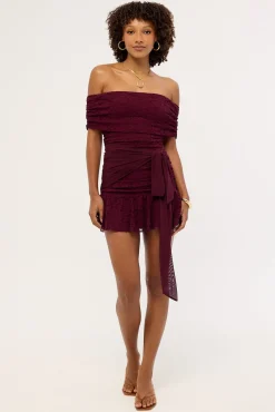 Samba Lace Off Shoulder Mini Dress Plum