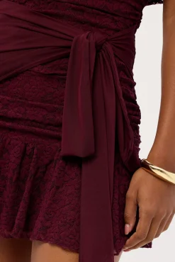 Samba Lace Off Shoulder Mini Dress Plum