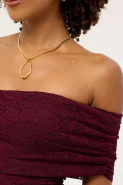 Samba Lace Off Shoulder Mini Dress Plum
