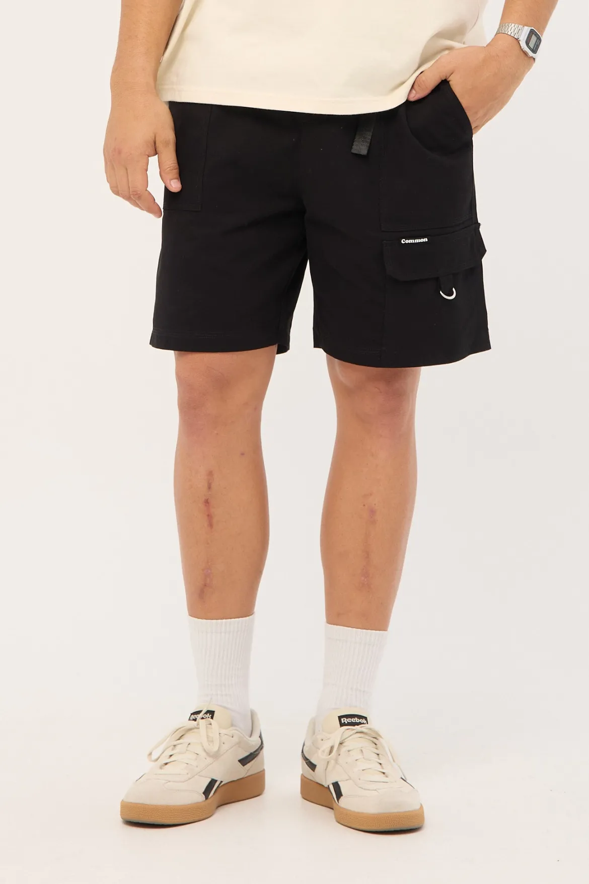 Sanctuary Organic Elastic Waist Cargo Short Black