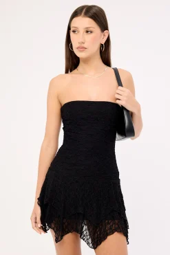 Sasha Strapless Asymmetrical Mini Dress Black