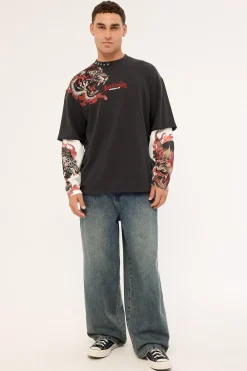Savage Layered Long Sleeve Tee Night Black