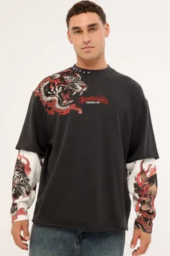 Savage Layered Long Sleeve Tee Night Black