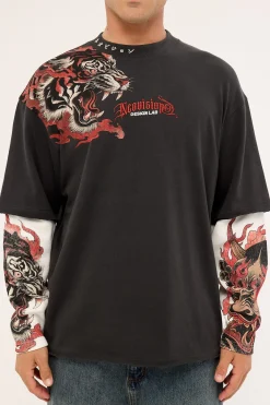 Savage Layered Long Sleeve Tee Night Black