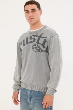 Saxon Printed Knit Sweater Steel