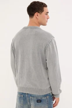 Saxon Printed Knit Sweater Steel