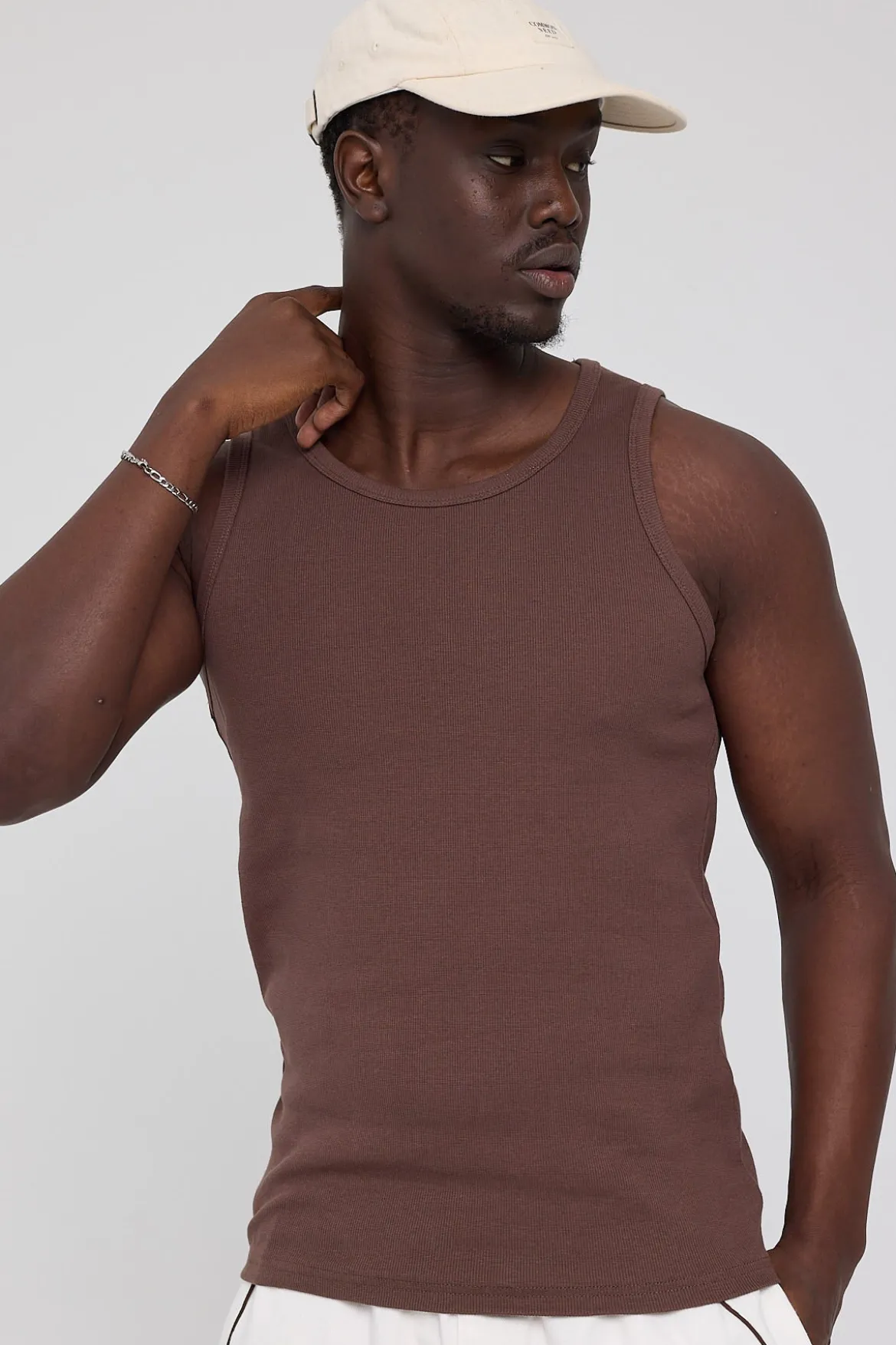 Scoop Neck Singlet Tank Coffee Brown