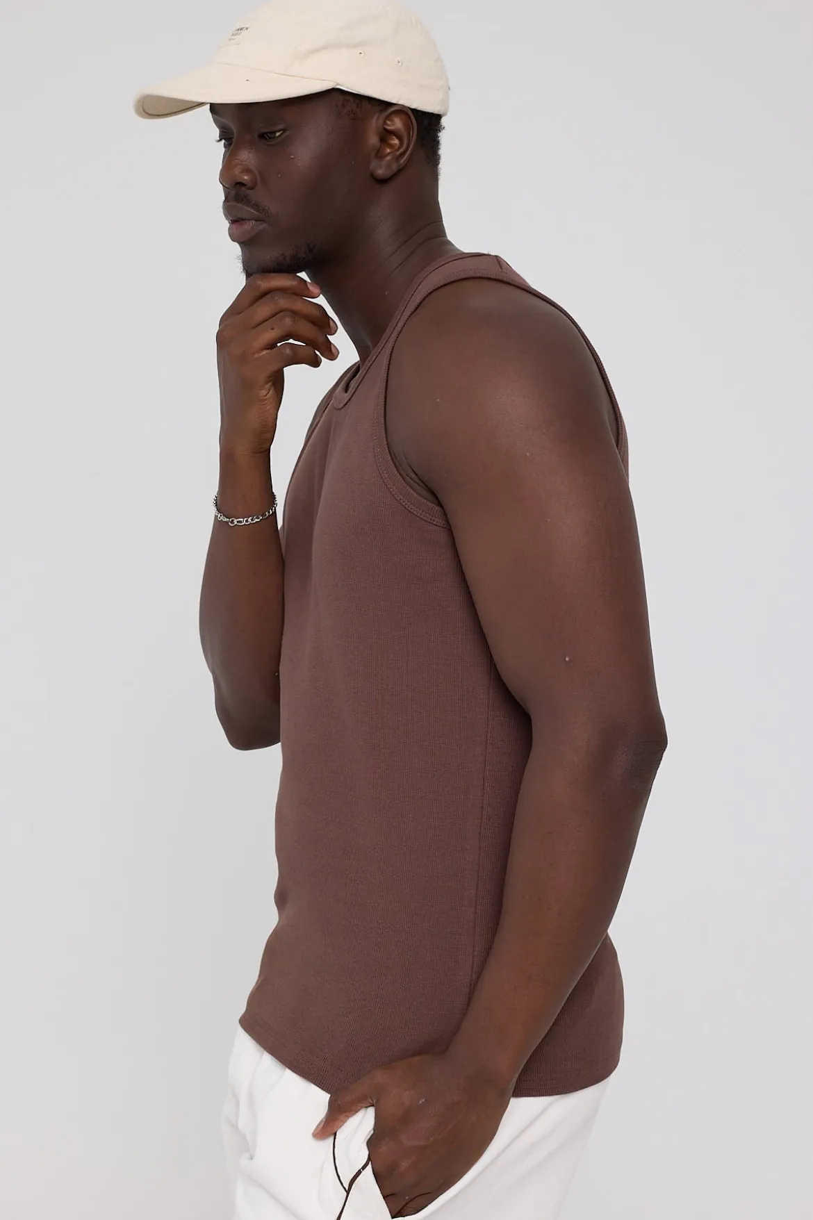 Scoop Neck Singlet Tank Coffee Brown