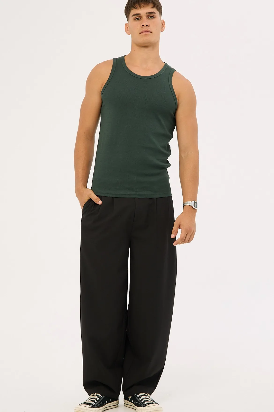 Scoop Neck Singlet Tank Dark Green