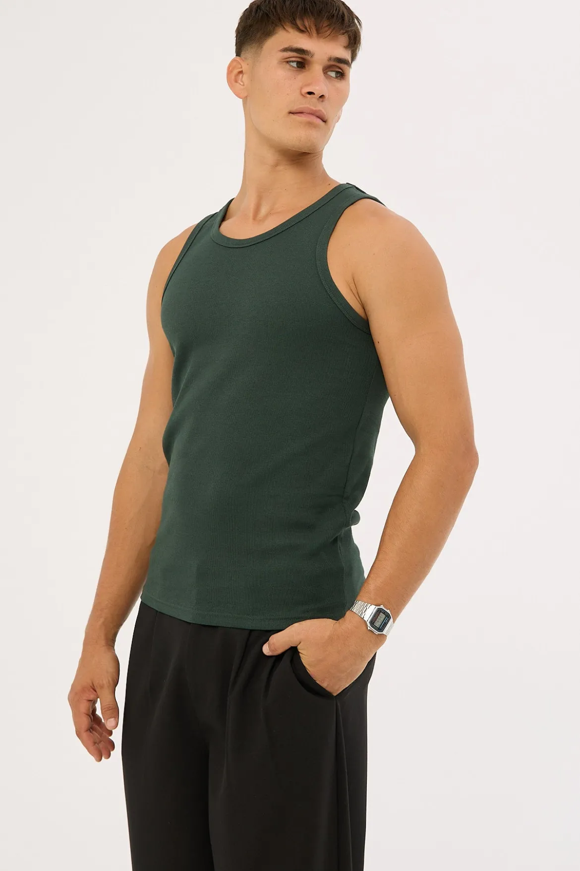 Scoop Neck Singlet Tank Dark Green