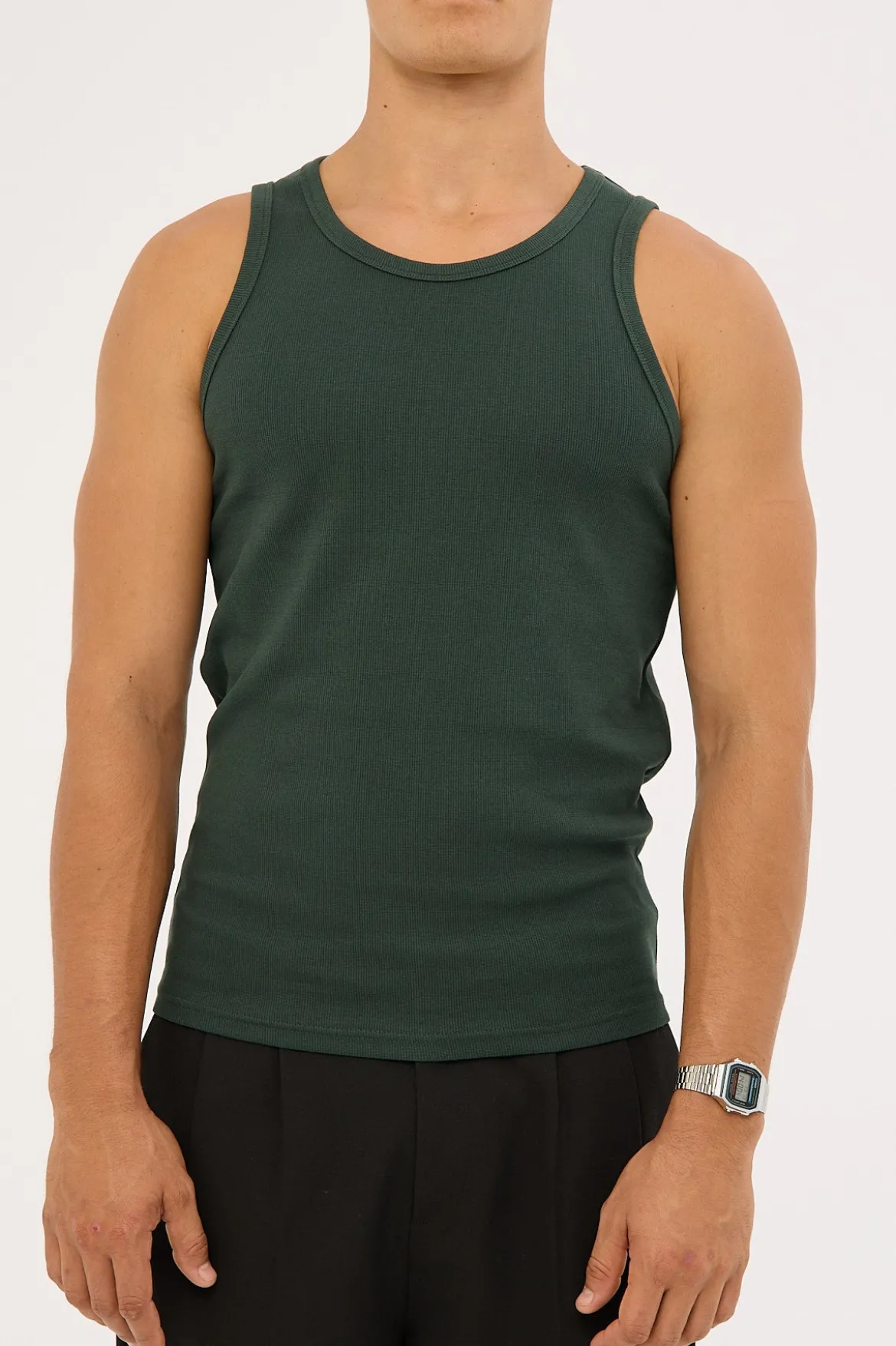 Scoop Neck Singlet Tank Dark Green