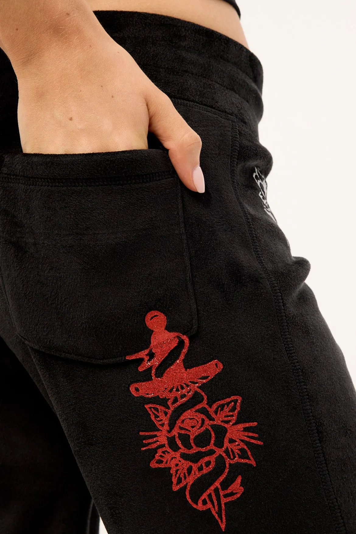 Scratch Velour Tracksuit Pants Black