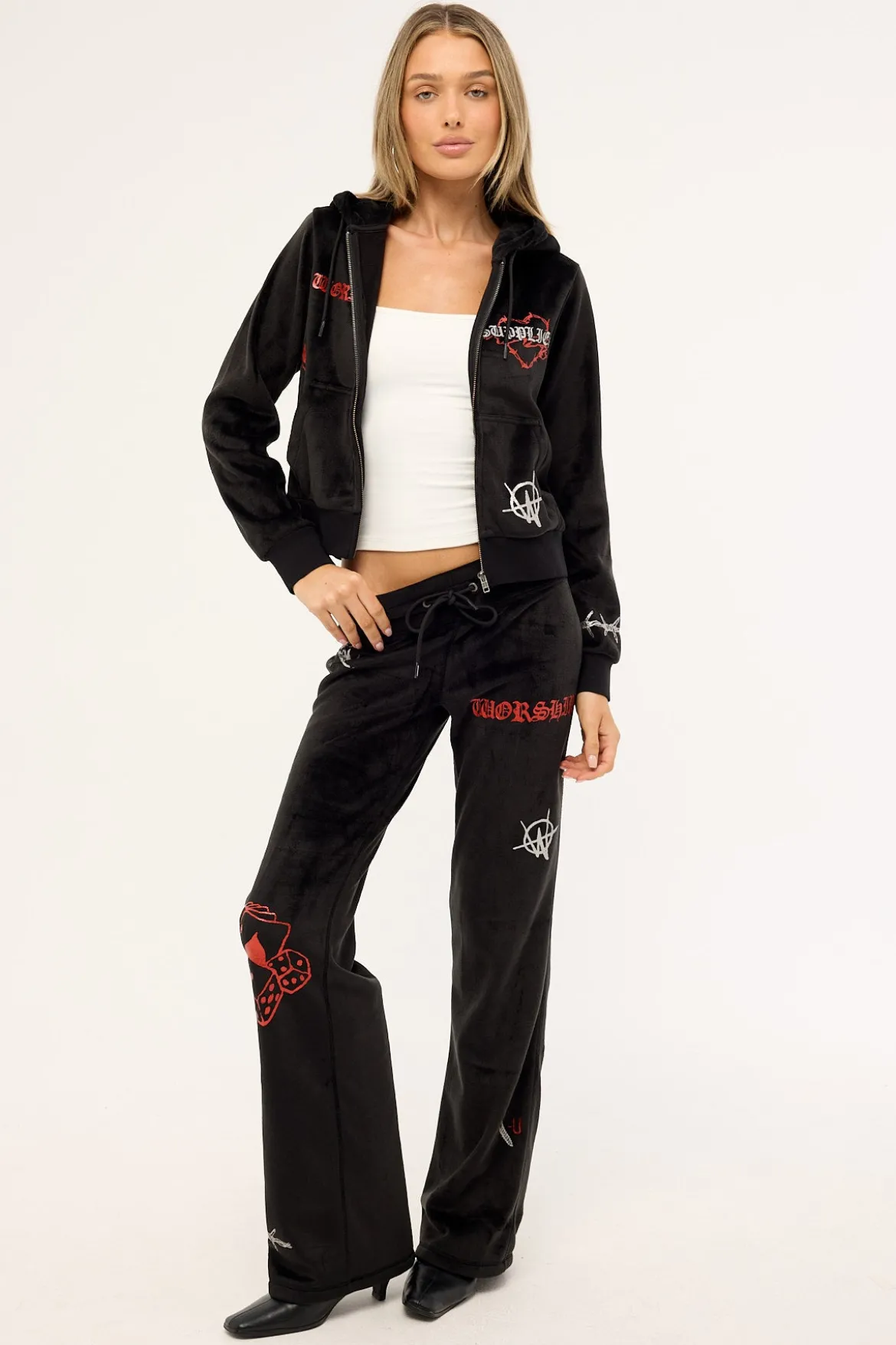 Scratch Velour Tracksuit Pants Black