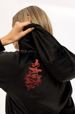 Scratch Velour Zip Thru Hood Black