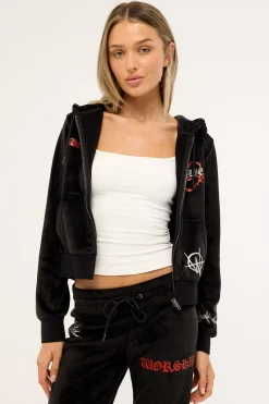 Scratch Velour Zip Thru Hood Black