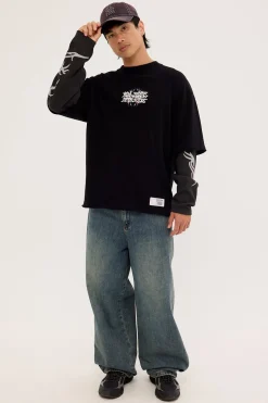 Scrawl Layered Long Sleeve Tee Black