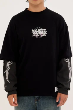 Scrawl Layered Long Sleeve Tee Black