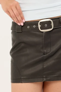 Scrawl Panel PU Skort Washed Black