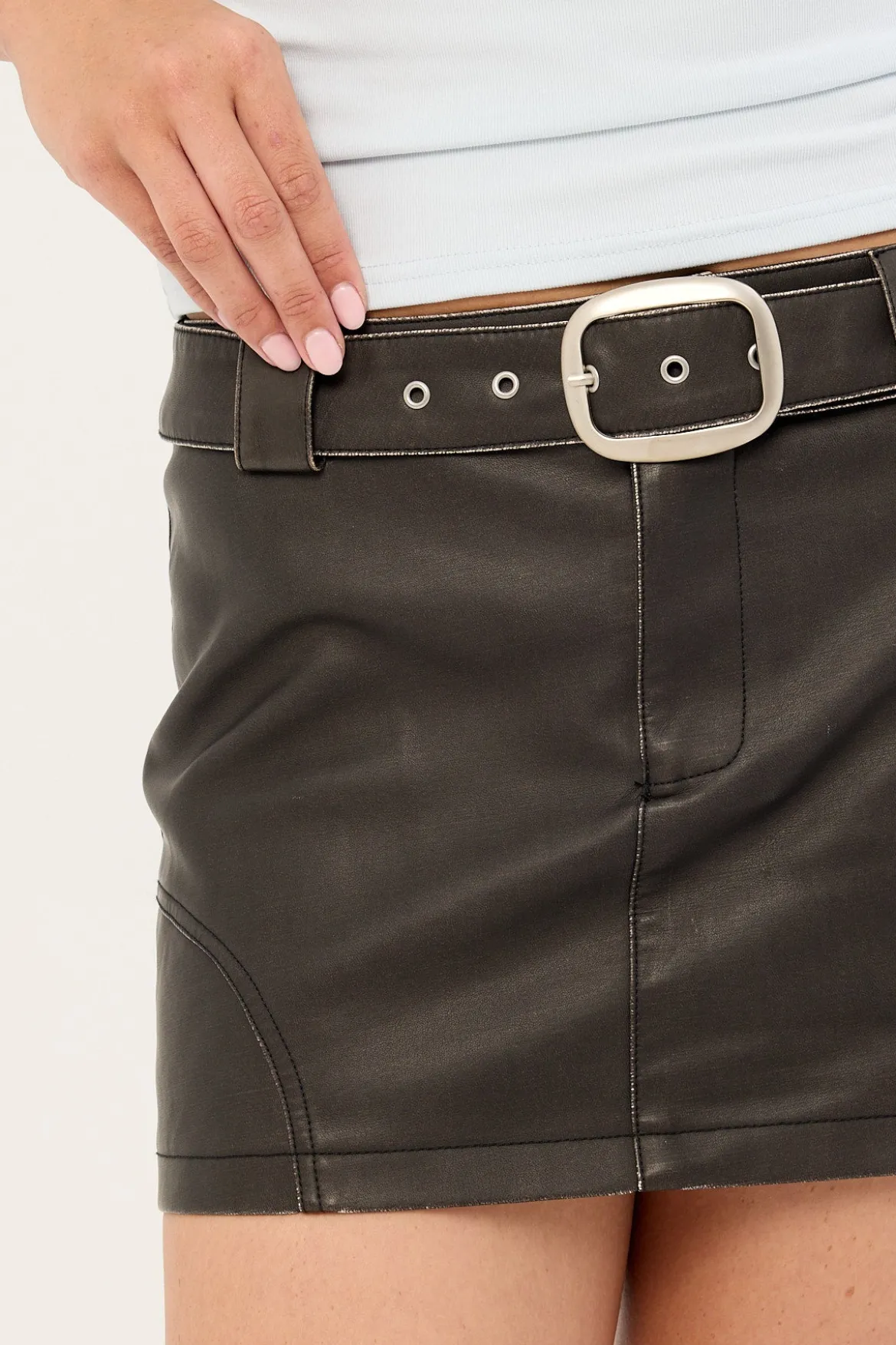 Scrawl Panel PU Skort Washed Black