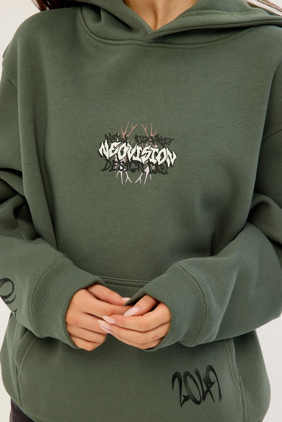 Scrawl Relaxed Hoodie Khaki Green