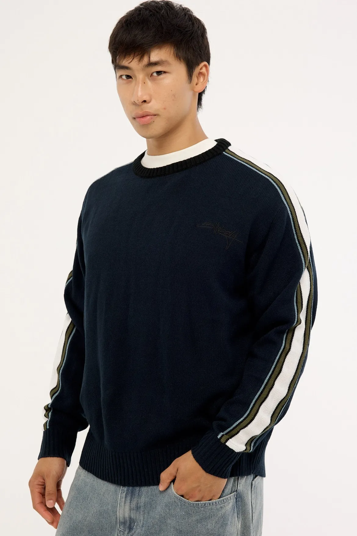 Script Knit Sweater Navy
