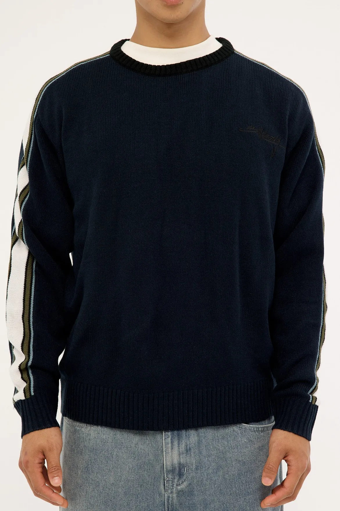 Script Knit Sweater Navy