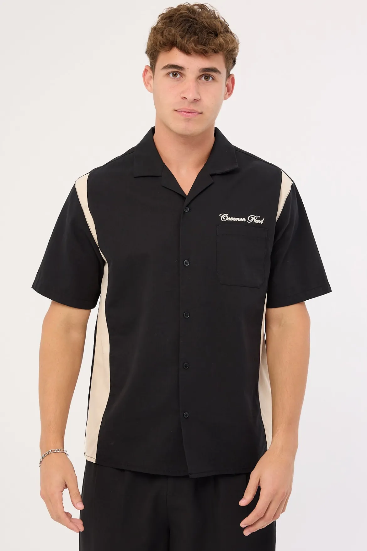Script Panelled Resort Shirt Black