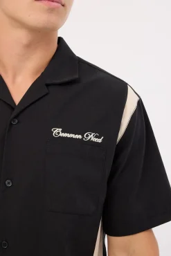 Script Panelled Resort Shirt Black