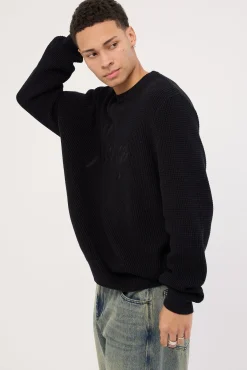Script Waffle Knit Sweater Black