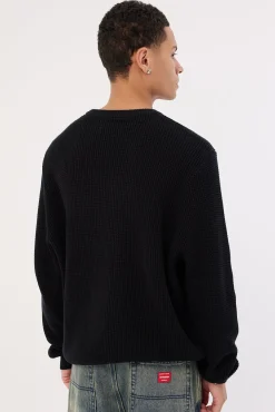 Script Waffle Knit Sweater Black