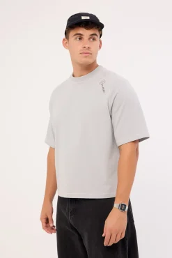 Scripted Heavyweight Cropped Tee Ice Grey