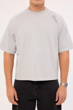 Scripted Heavyweight Cropped Tee Ice Grey