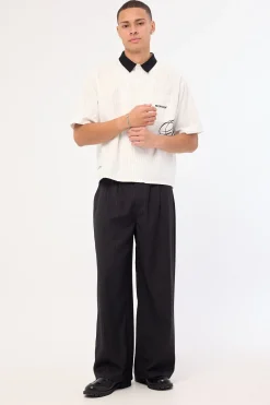 Scripture Oversize Cropped Shirt White Pinstripe