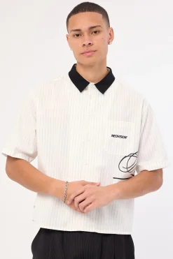 Scripture Oversize Cropped Shirt White Pinstripe
