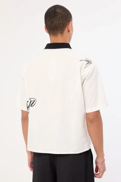 Scripture Oversize Cropped Shirt White Pinstripe