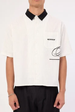 Scripture Oversize Cropped Shirt White Pinstripe