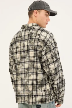 Scripture Oversized Long Sleeve Shirt Washed White/Black Flannel