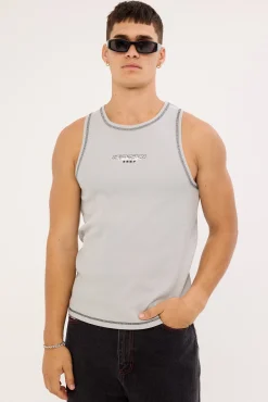 Section Restricted Singlet Tank Ice Grey