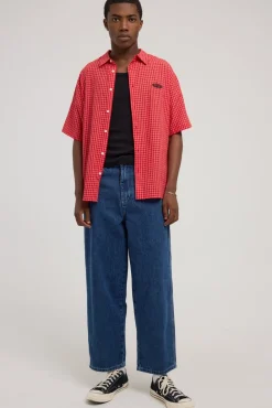 Secure Check Oversize Short Sleeve Shirt Red/White