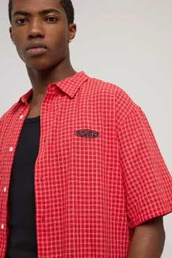 Secure Check Oversize Short Sleeve Shirt Red/White