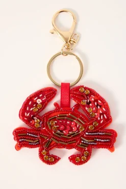 Sequin Crab Keyring Red